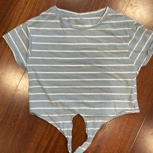 Blue and white cropped tie shirt